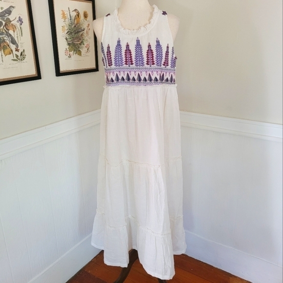 RAGA Panama Cotton Embroidered Tiered Halter Maxi Dress Size Medium - Picture 2 of 12